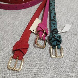 3 Talbots Suede Leather Belts Pink, Red and Teal Animal Print Size Medium